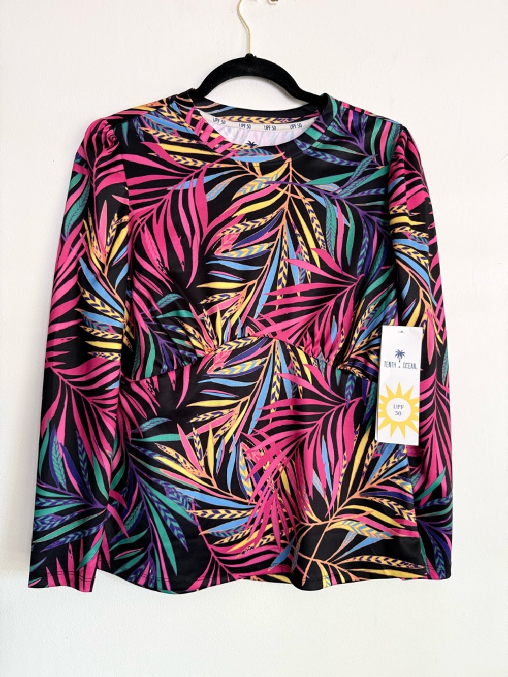 NWT Tenth + Ocean Tropical Palm Rash Guard Sun Shirt UPF 50 Small Empire Waist